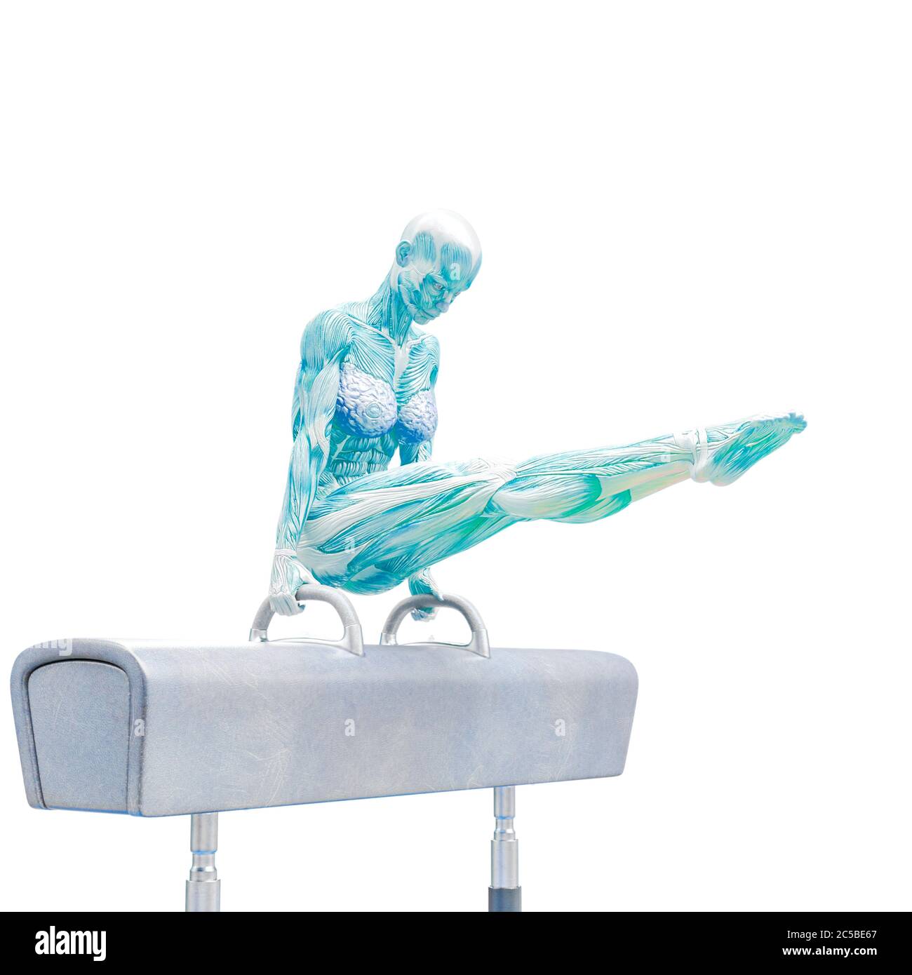 muscolo donna facendo un ginnastica su cavallo pommel posa due in sfondo bianco, illustrazione 3d Foto Stock muscolo donna facendo un ginnastica su cavallo pommel posa due in sfondo bianco, illustrazione 3d Foto Stock