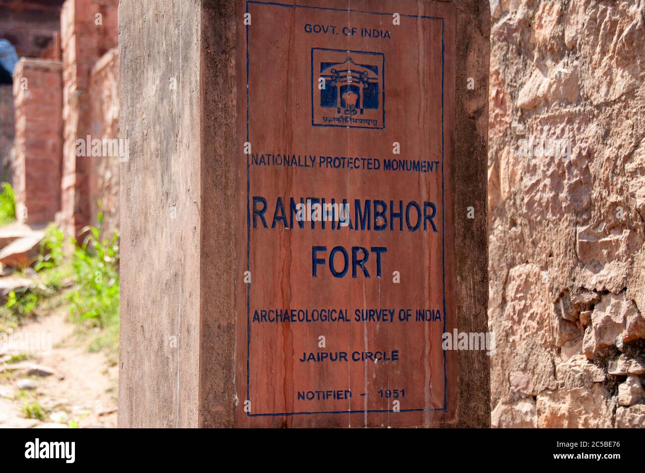 Il Forte di Ranthambore si trova all'interno del Parco Nazionale di Ranthambore, vicino alla città di Sawai Madhopur, il parco essendo l'ex terreno di caccia del Maharaja Foto Stock