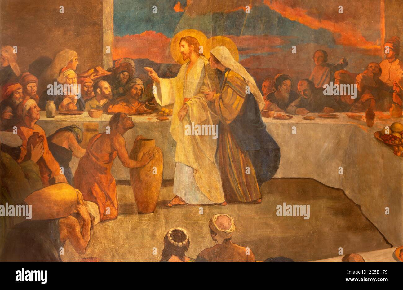 BARCELLONA, SPAGNA - 3 MARZO 2020: Il dipinto moderno della Gloria del cuore di Gesù nella chiesa Santuario Nuestra Senora del Sagrado Corazon. Foto Stock