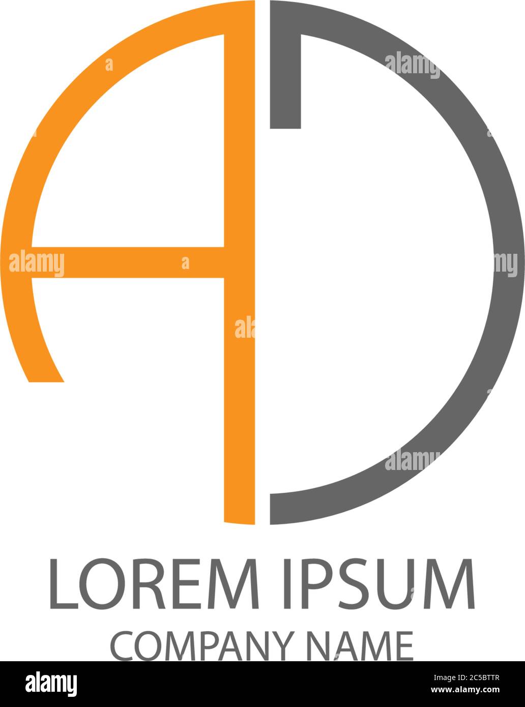 Design circolare con lettera con logo AJ in colore arancione e nero Illustrazione Vettoriale