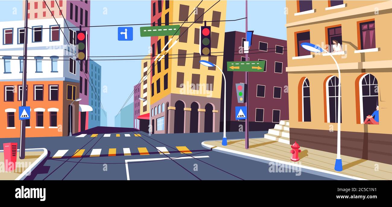 Quarantena in città, coronavirus blocco in vettore città Illustrazione Vettoriale