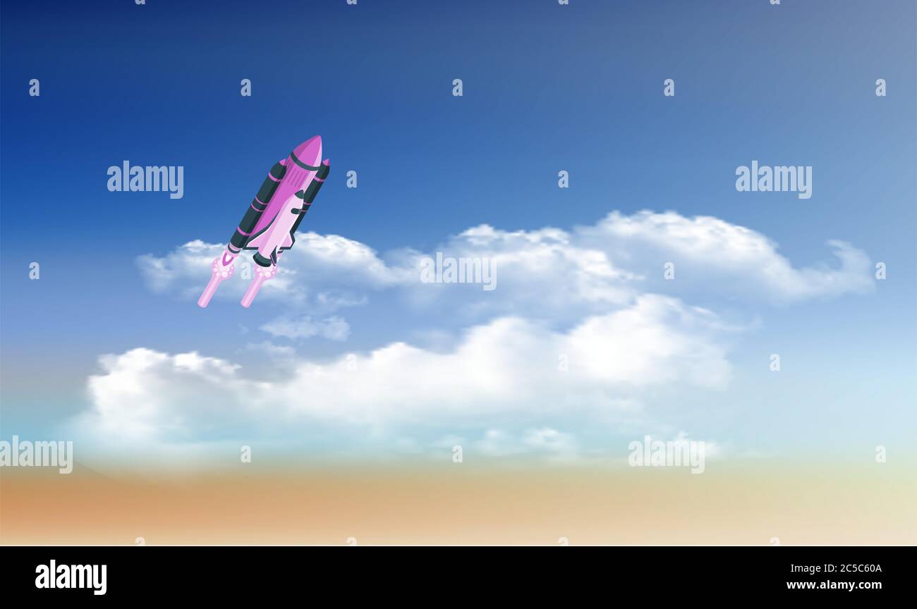 astronave che viaggia dalle stazioni di terra allo spazio esterno Illustrazione Vettoriale astronave che viaggia dalle stazioni di terra allo spazio esterno Illustrazione Vettoriale