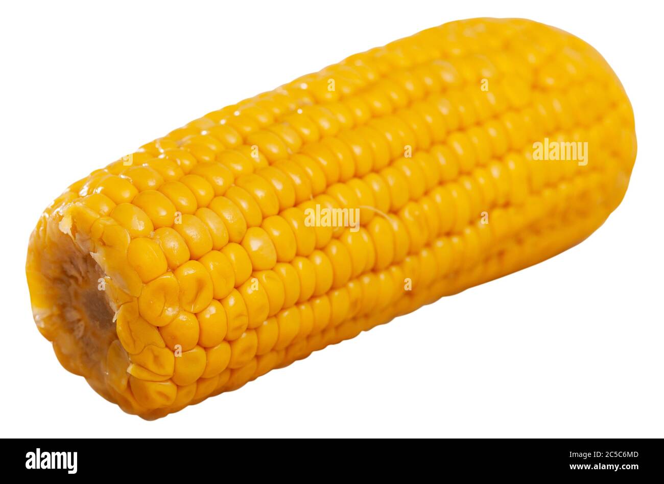 COB di mais bollito di fresco. Gustoso spuntino vegetariano. Isolato su sfondo bianco Foto Stock
