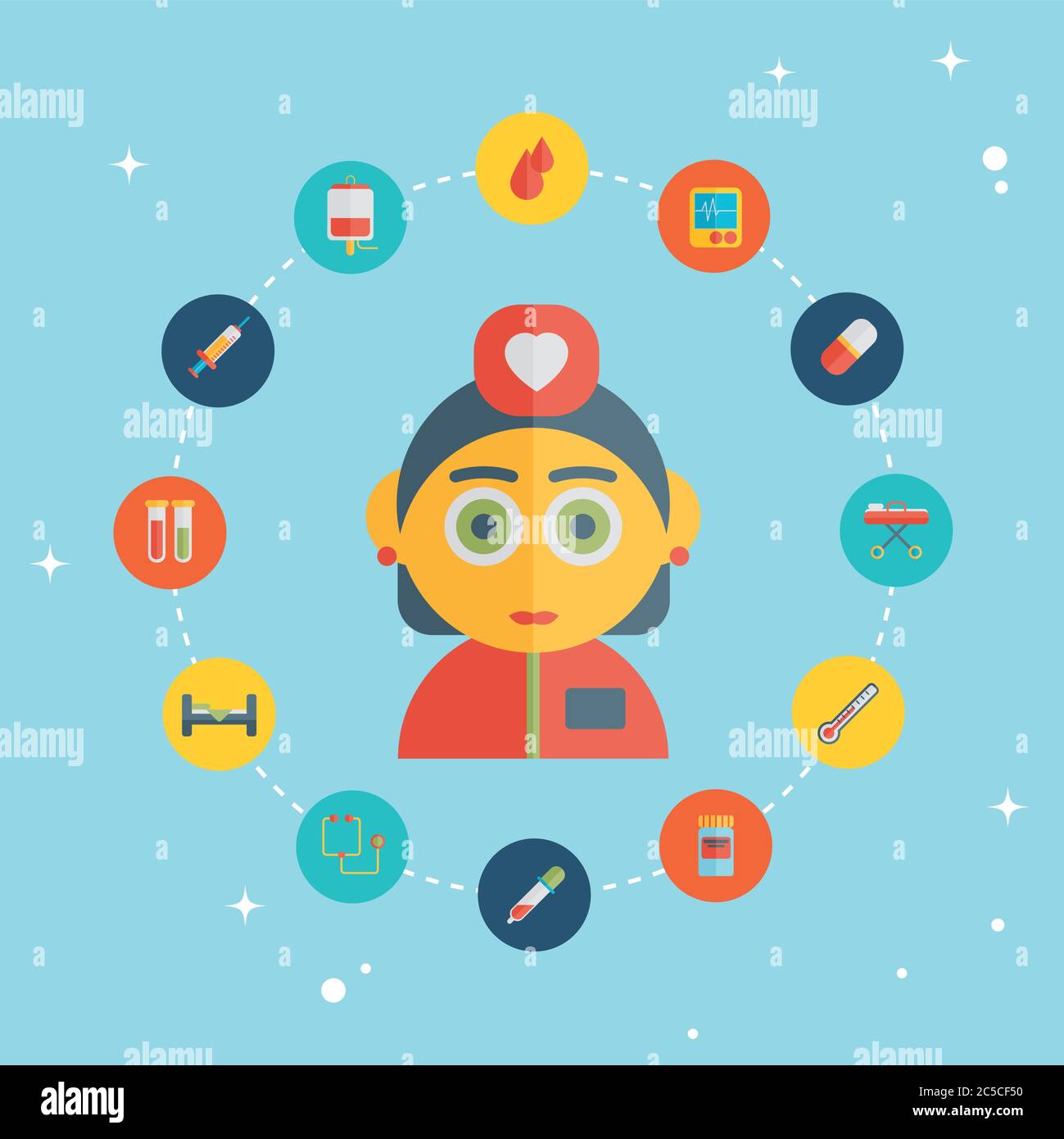 Disegno piatto concetto moderno di illustrazione vettoriale per l'assistenza sanitaria e l'aiuto medico Illustrazione Vettoriale