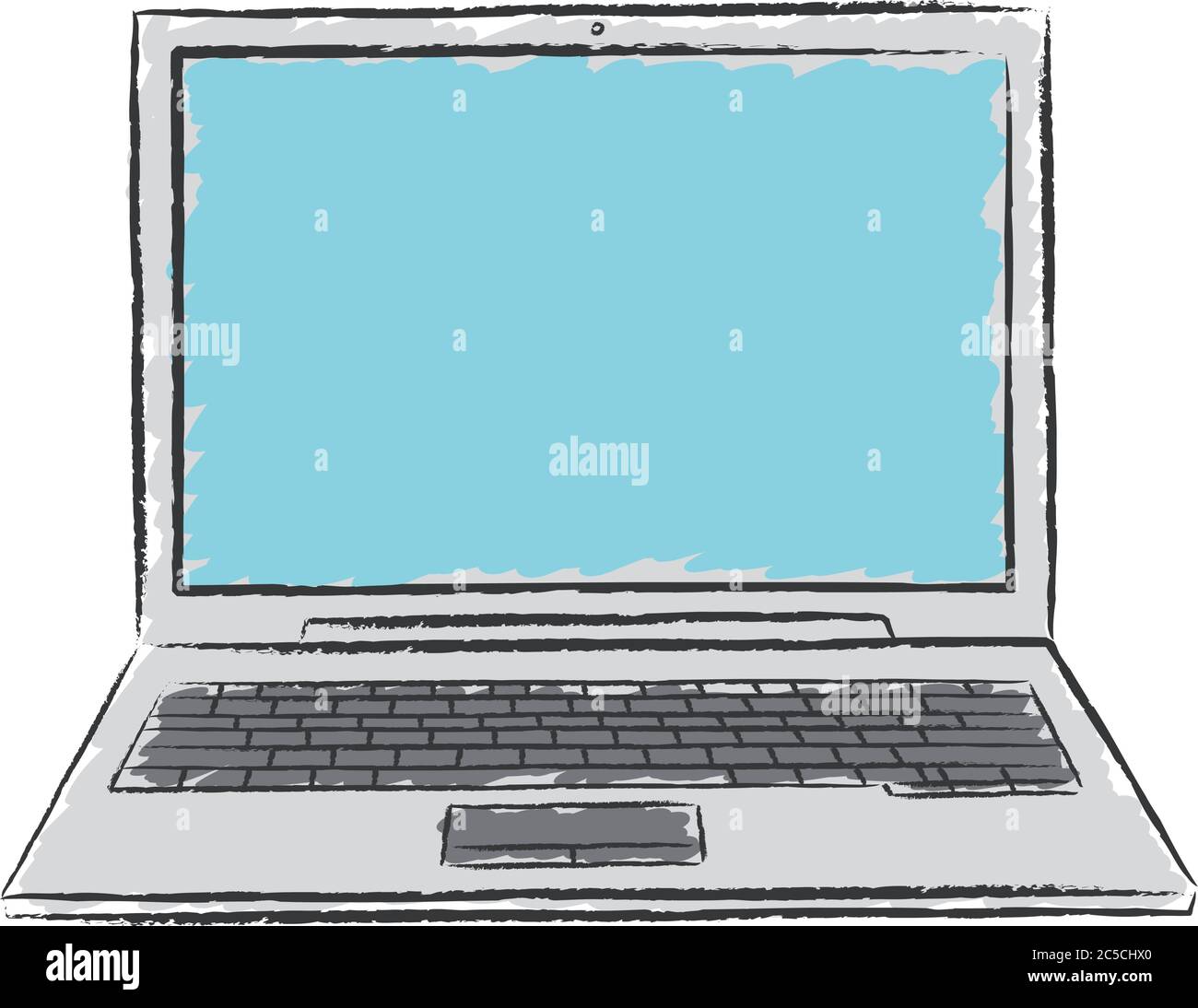 Gesso doodle di laptop a colori. Illustrazione vettoriale disegnata a mano Illustrazione Vettoriale