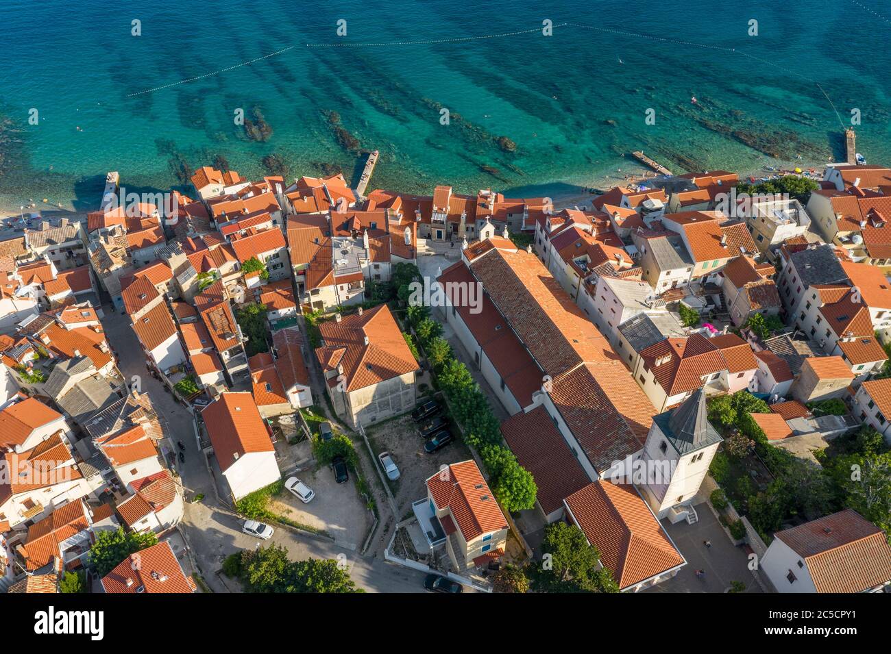 Baska città dall'alto, isola di Krk Foto Stock