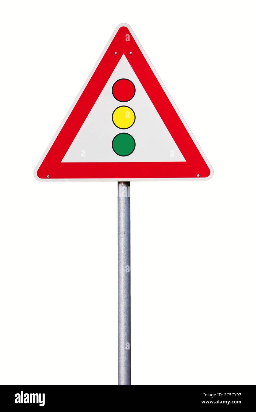 Segnale stradale isolato - semaforo di avvertenza pericolo davanti