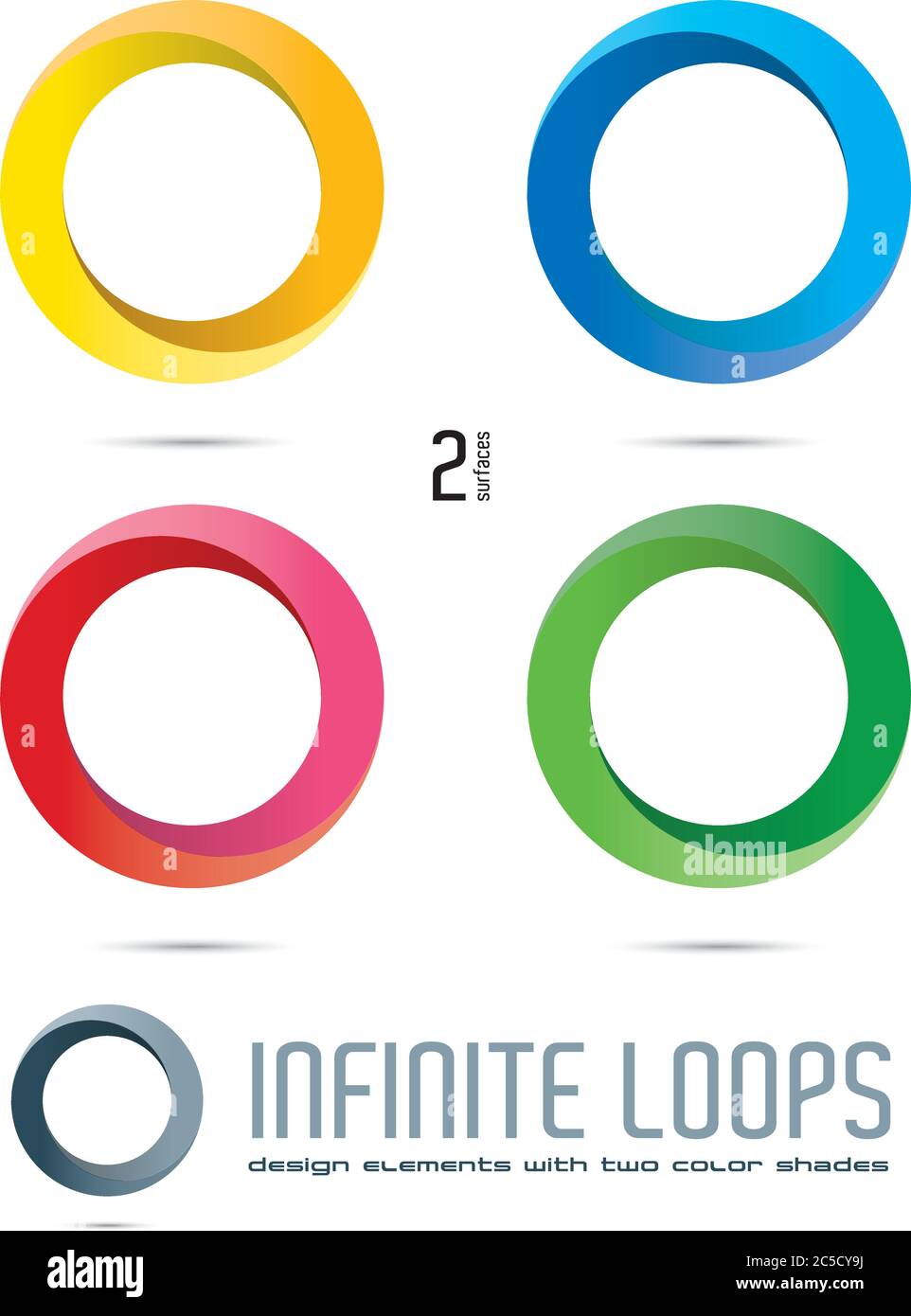 Impossibile progettare elementi vettoriali ad anello infinito con due superfici e sfumature di colore. Facilmente modificabile con campioni di colore globali. Illustrazione Vettoriale