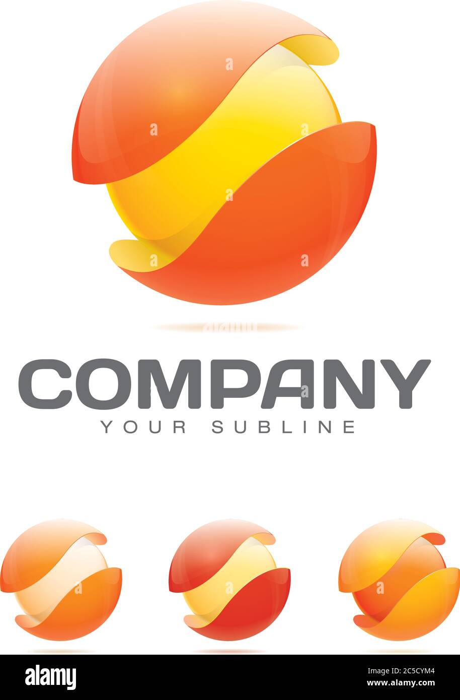 Modello astratto del logo aziendale - sfera in shell protettivo. Variazioni di colore giallo, rosso e arancione Illustrazione Vettoriale