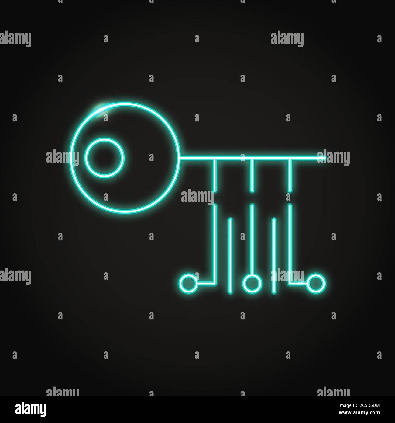 Icona della chiave digitale in stile neon line. Concetto di sicurezza per criptovaluta. Illustrazione vettoriale. Illustrazione Vettoriale