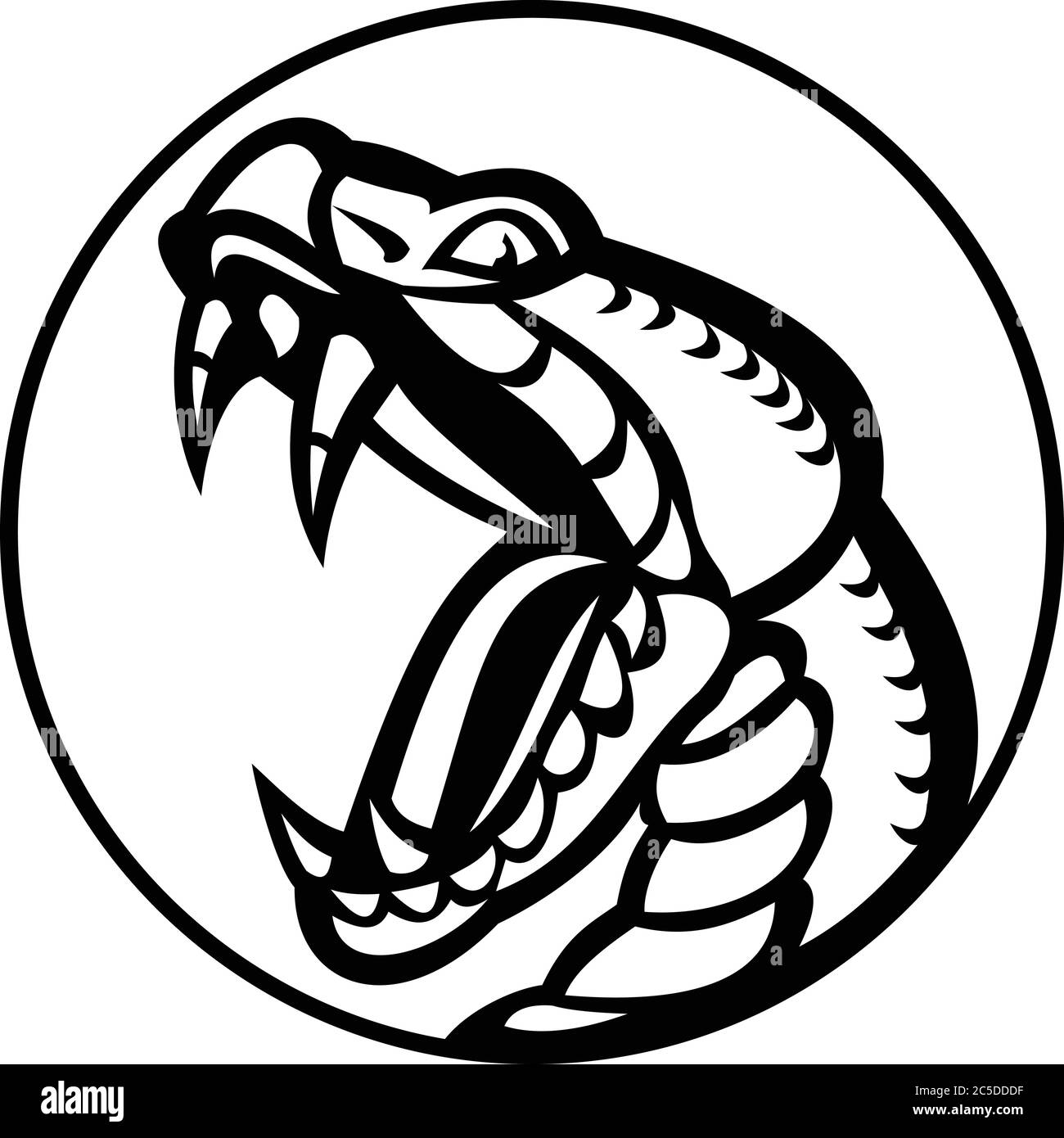 Mascot illustrazione di un aggressivo copperhead o Agkistrodon contortrix, una specie di serpente venomous membro della sottofamiglia Crotalinae o insieme di vipera di buca Illustrazione Vettoriale