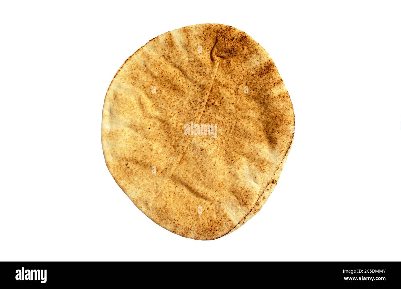 Famoso pane tradizionale arabo pita isolato su sfondo bianco. Vista dall'alto. Pane piatto. Foto Stock