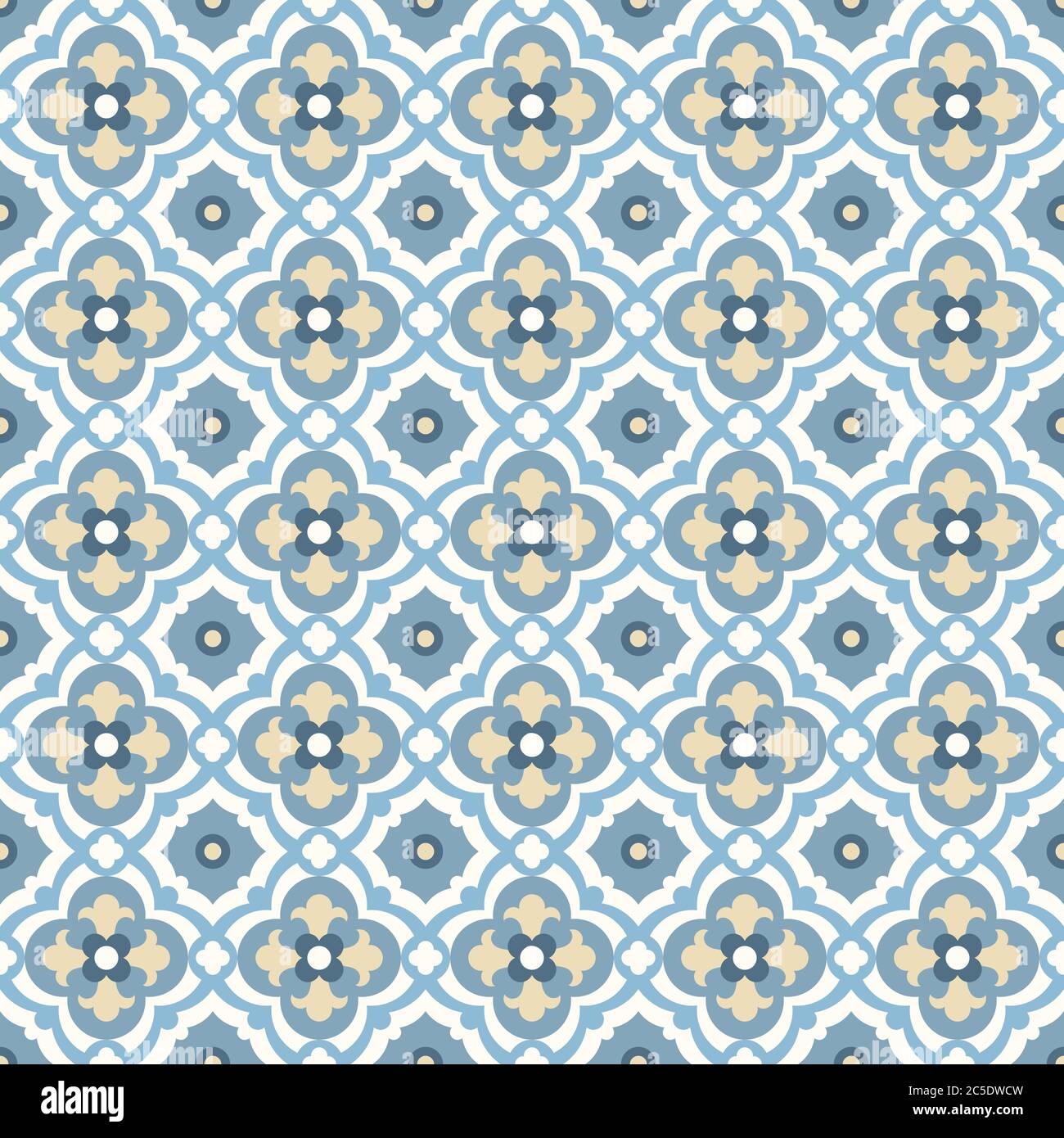 Piastrelle da pavimento - motivo vintage senza cuciture con quatrefoli. Sfondo vettoriale senza giunture. Colori semplici - facile da colorare. Illustrazione Vettoriale