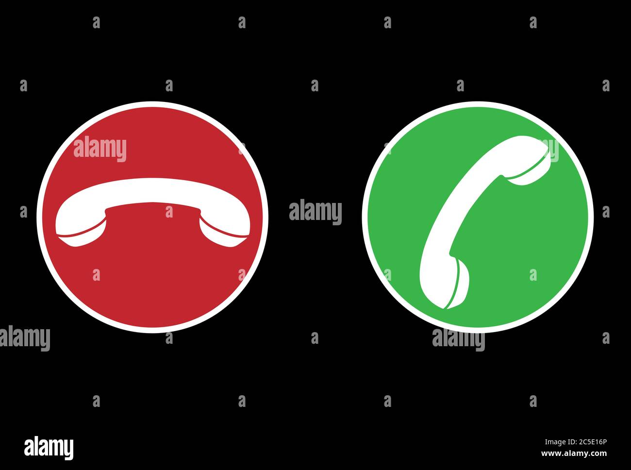 icone di risposta o rifiuto della chiamata, icone circolari rosse e verdi con icona del ricevitore Illustrazione Vettoriale