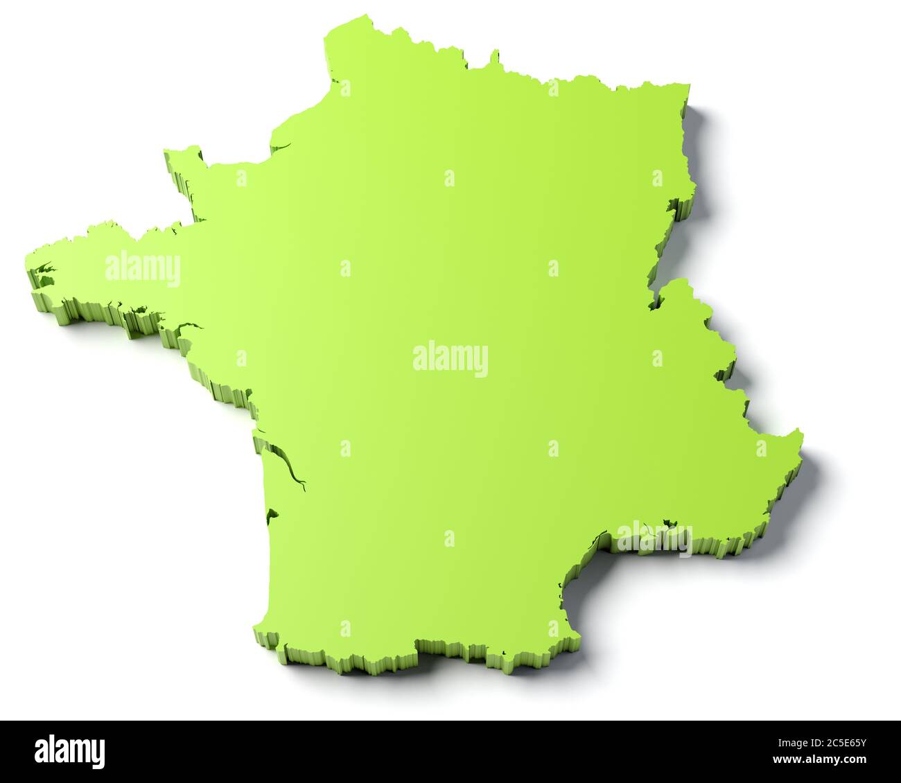 Mappa verde della Francia su sfondo bianco Foto Stock