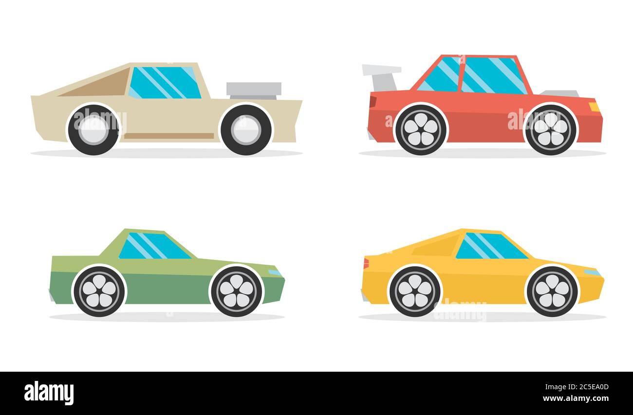 Set di auto cartoon. Vettore piatto. Illustrazione Vettoriale