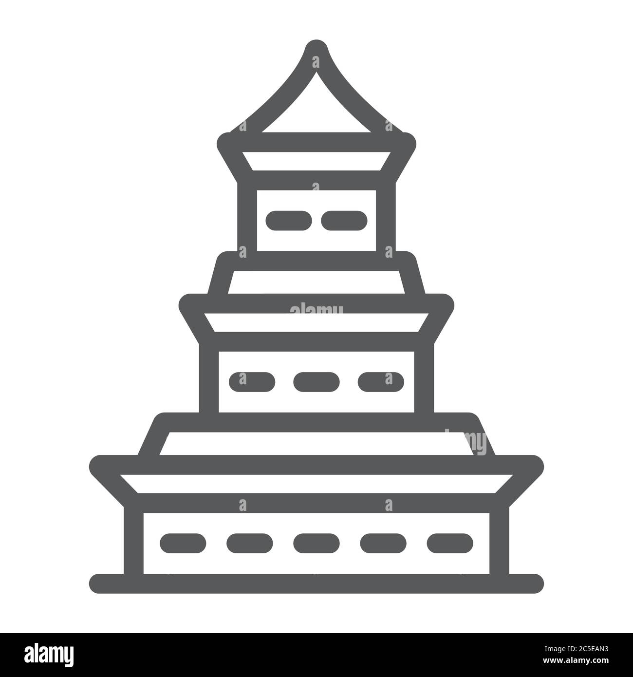 Icona della linea Pagoda, giappone e architettura, segno giapponese dell'edificio, grafica vettoriale, un motivo lineare su sfondo bianco. Illustrazione Vettoriale
