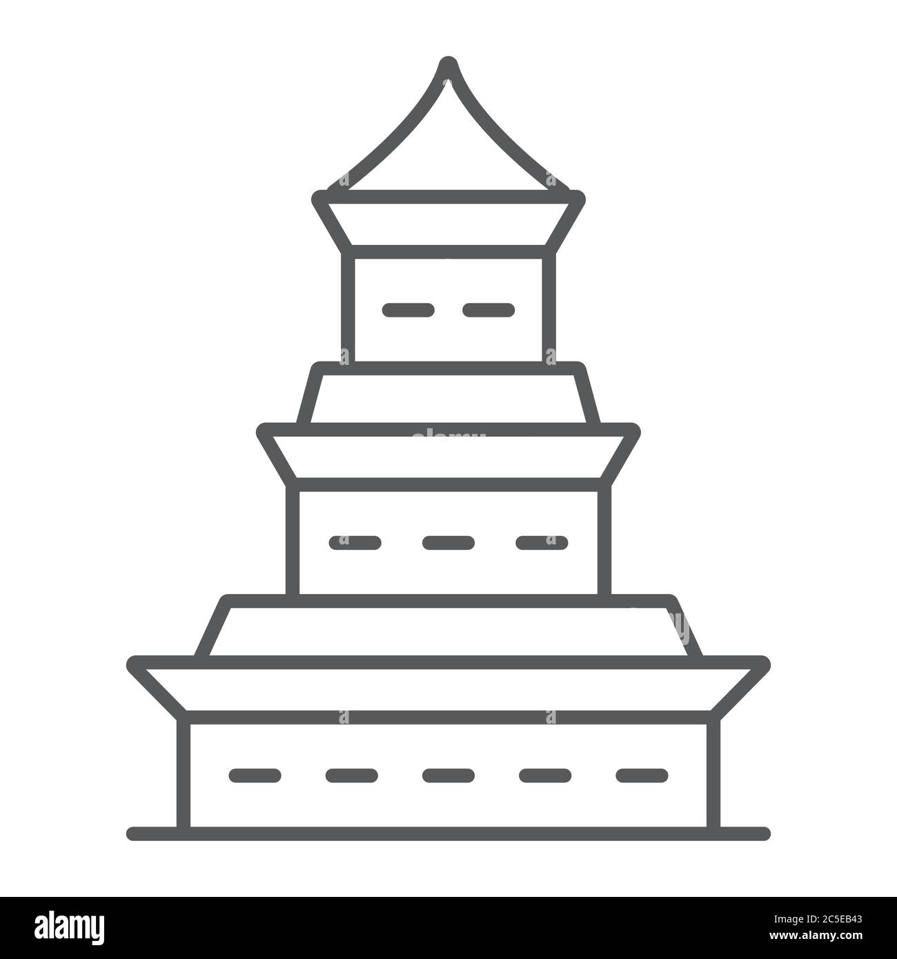 Icona di linea sottile di Pagoda, giappone e architettura, segno giapponese di costruzione, grafica vettoriale, un motivo lineare su sfondo bianco. Illustrazione Vettoriale