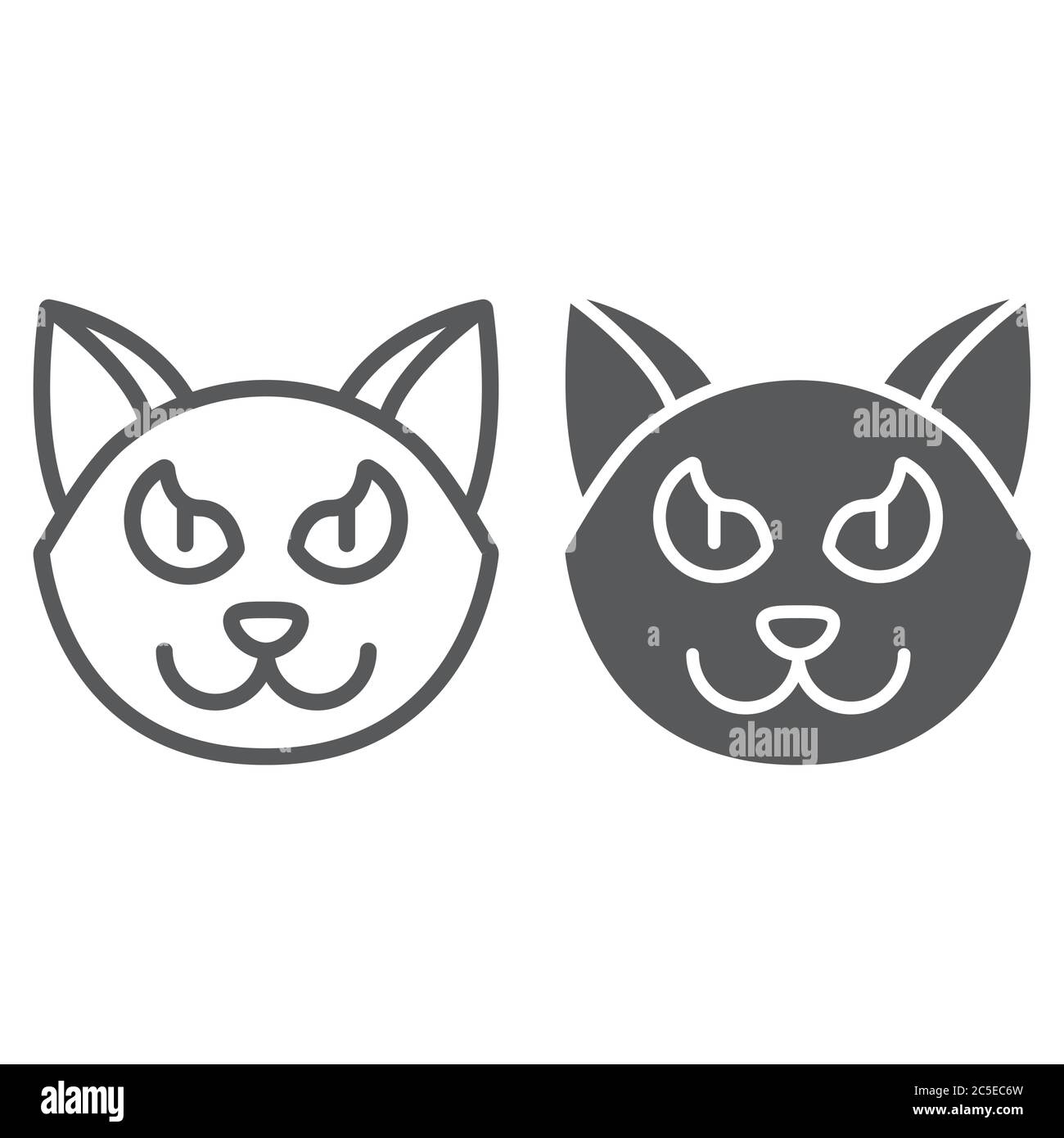Linea di gatto di Halloween e icona glifo, animale e magia, segno animale, grafica vettoriale, un motivo lineare su uno sfondo bianco. Illustrazione Vettoriale