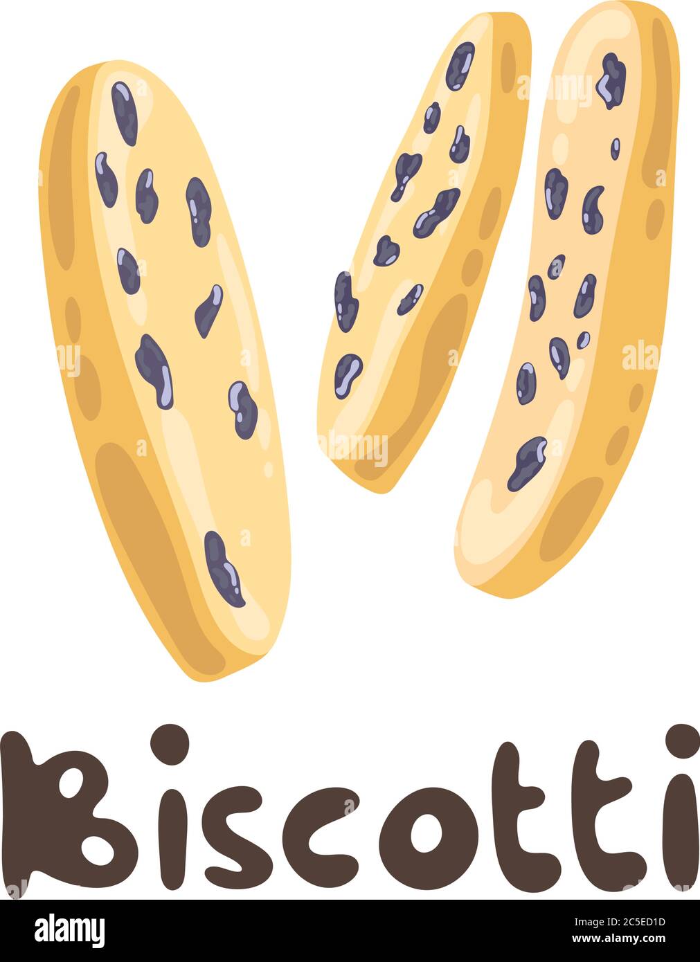 Biscotti all'uvetta come tradizionale pasticceria italiana su sfondo bianco. Illustrazione vettoriale dei biscotti. Biscotti cantuccini fatti a mano. Cibo dolce Illustrazione Vettoriale