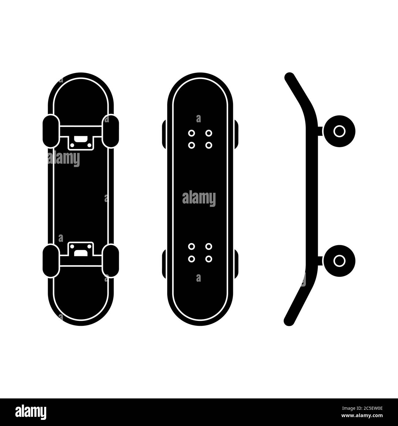 Skateboard su sport molto popolare in stile piatto alla moda isolato. Skate board monopezzo con quattro ruote per l'uso urbano. EPS 10. Illustrazione Vettoriale