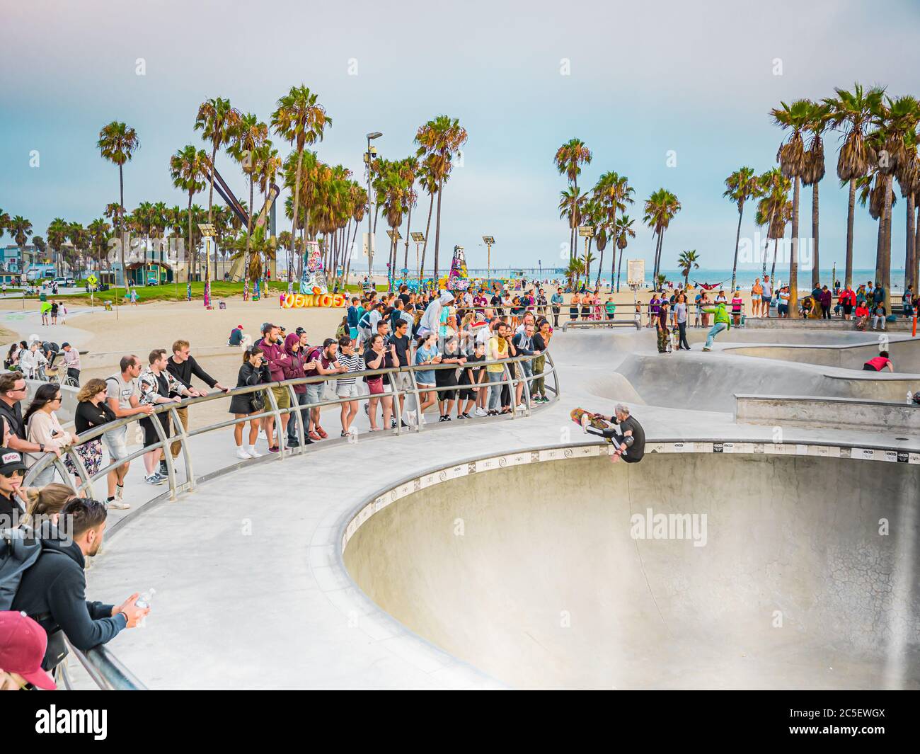 Skateboard nel Venice Beach skate Park Los Angeles, California Foto Stock