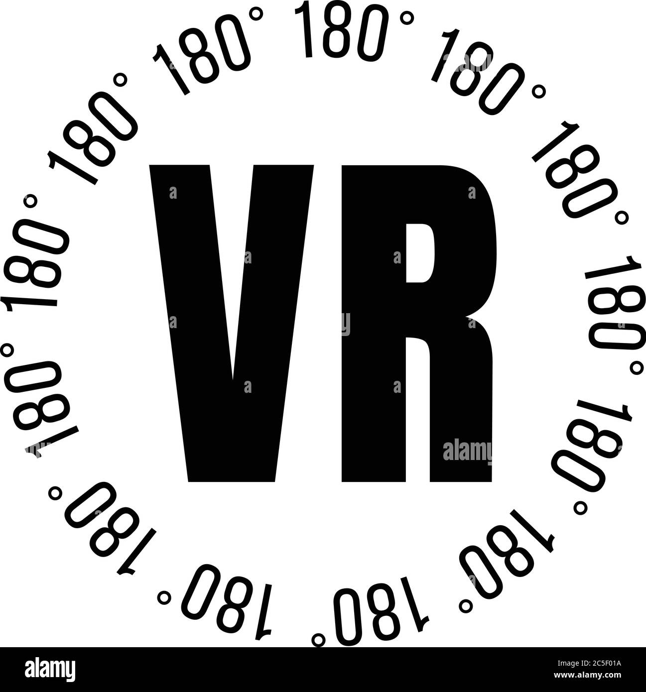 Realtà virtuale icona VR a 180 gradi illustrazione di testo Illustrazione Vettoriale