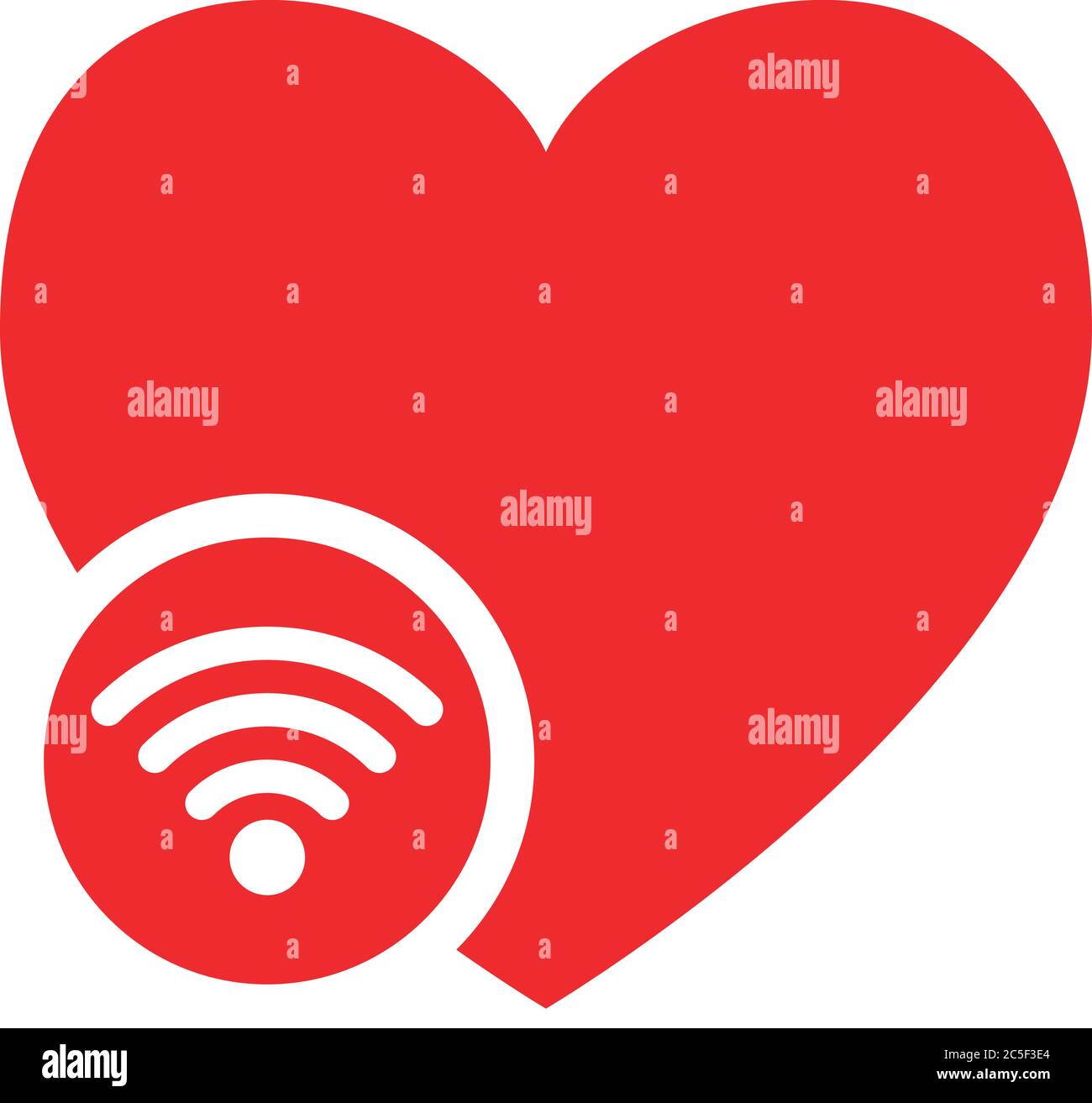Forma del cuore rosso con simbolo della rete wifi amore connessione internet online datazione a lunga distanza rapporto icona Illustrazione Vettoriale