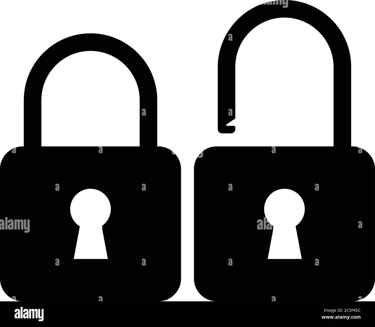 Blocchi aperti e chiusi Illustrazione vettoriale icone nere isolate su sfondo bianco Illustrazione Vettoriale