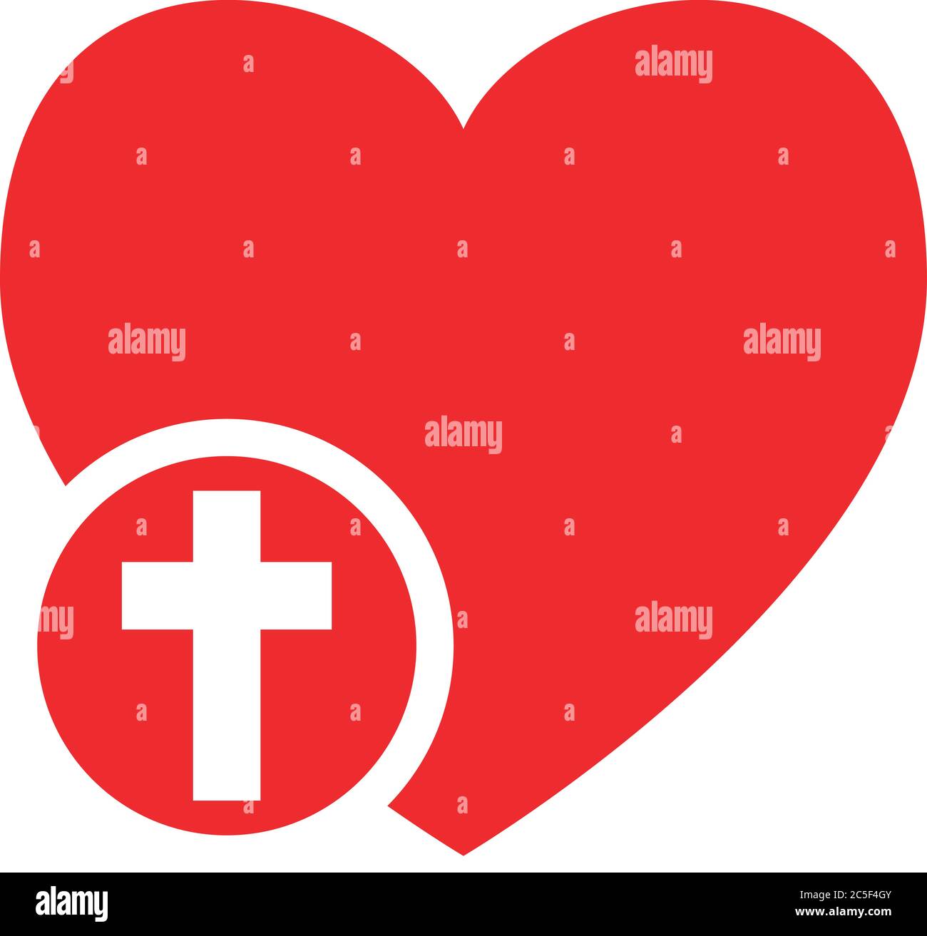 Cuore rosso con croce icona amore Gesù chiesa cristianesimo simbolo illustrazione vettoriale Illustrazione Vettoriale