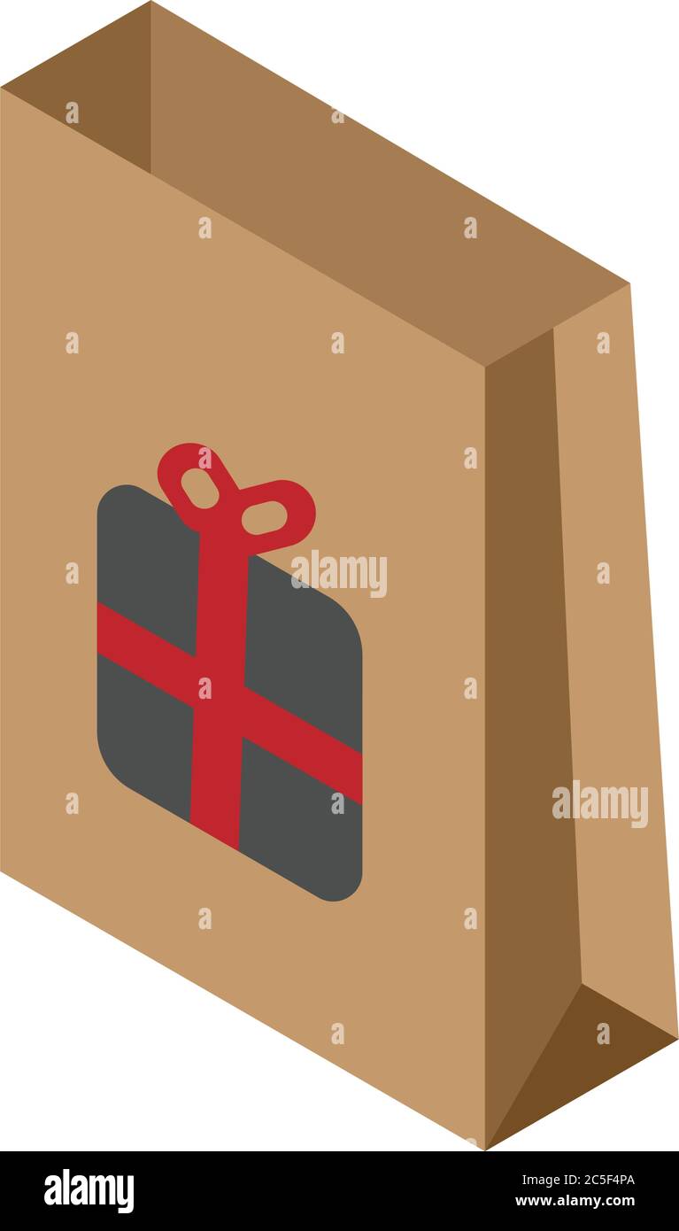 Sacchetto di carta marrone con icona regalo, simbolo di illustrazione della confezione Illustrazione Vettoriale