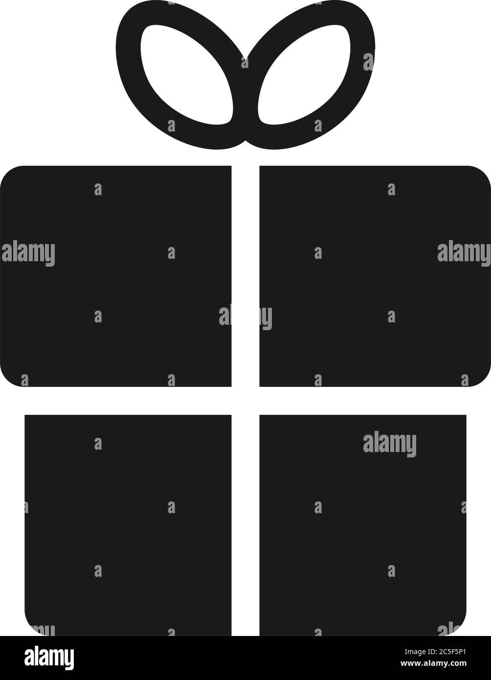 Illustrazione vettoriale dell'icona della scatola regalo nera presente con il disegno piatto isolato del nastro Illustrazione Vettoriale