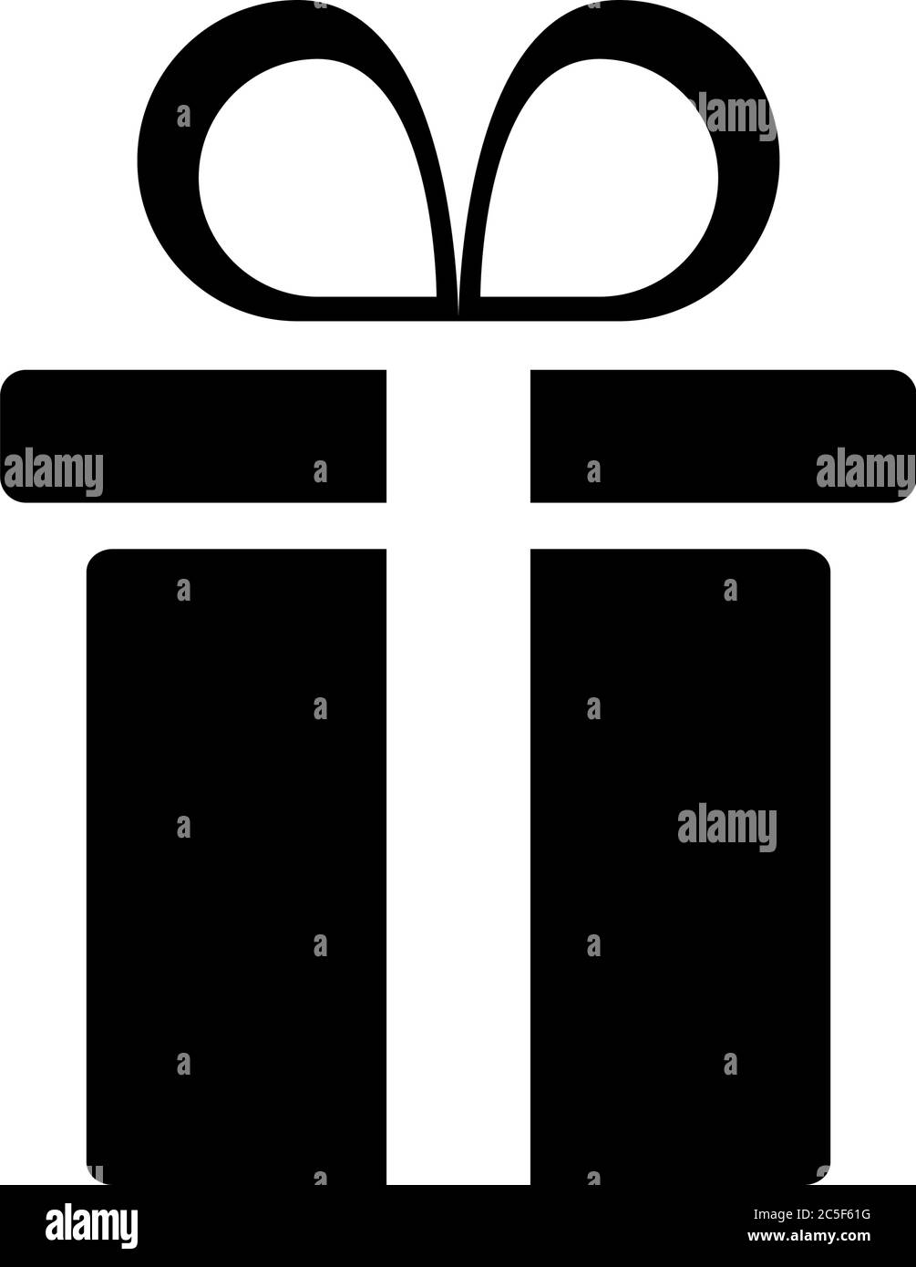 Illustrazione vettoriale dell'icona della scatola regalo nera presente con il disegno piatto isolato del nastro Illustrazione Vettoriale