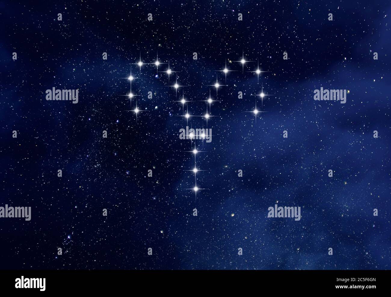 Costellazione di Ariete nel cielo stellato di notte, simbolo zodiacale di Ariete dalle stelle Foto Stock