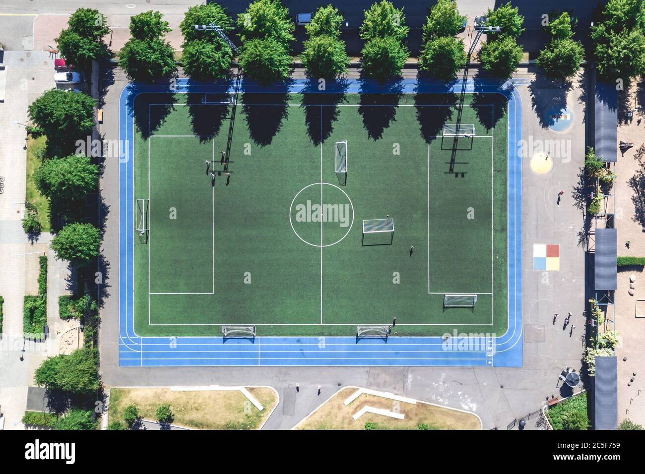 Vista aerea di un campo di calcio Foto Stock