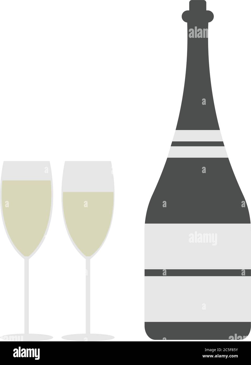 Bottiglia di alcol con due bicchieri di champagne Illustration Celebration Toast Symbol Vector Illustrazione Vettoriale