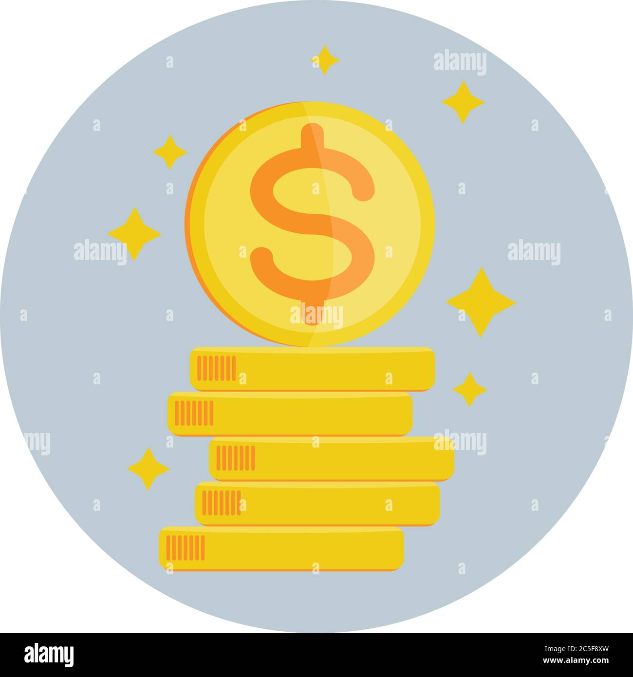 Golden Coin Stack icona Dollar segno Money Symbol Vector Illustration Illustrazione Vettoriale