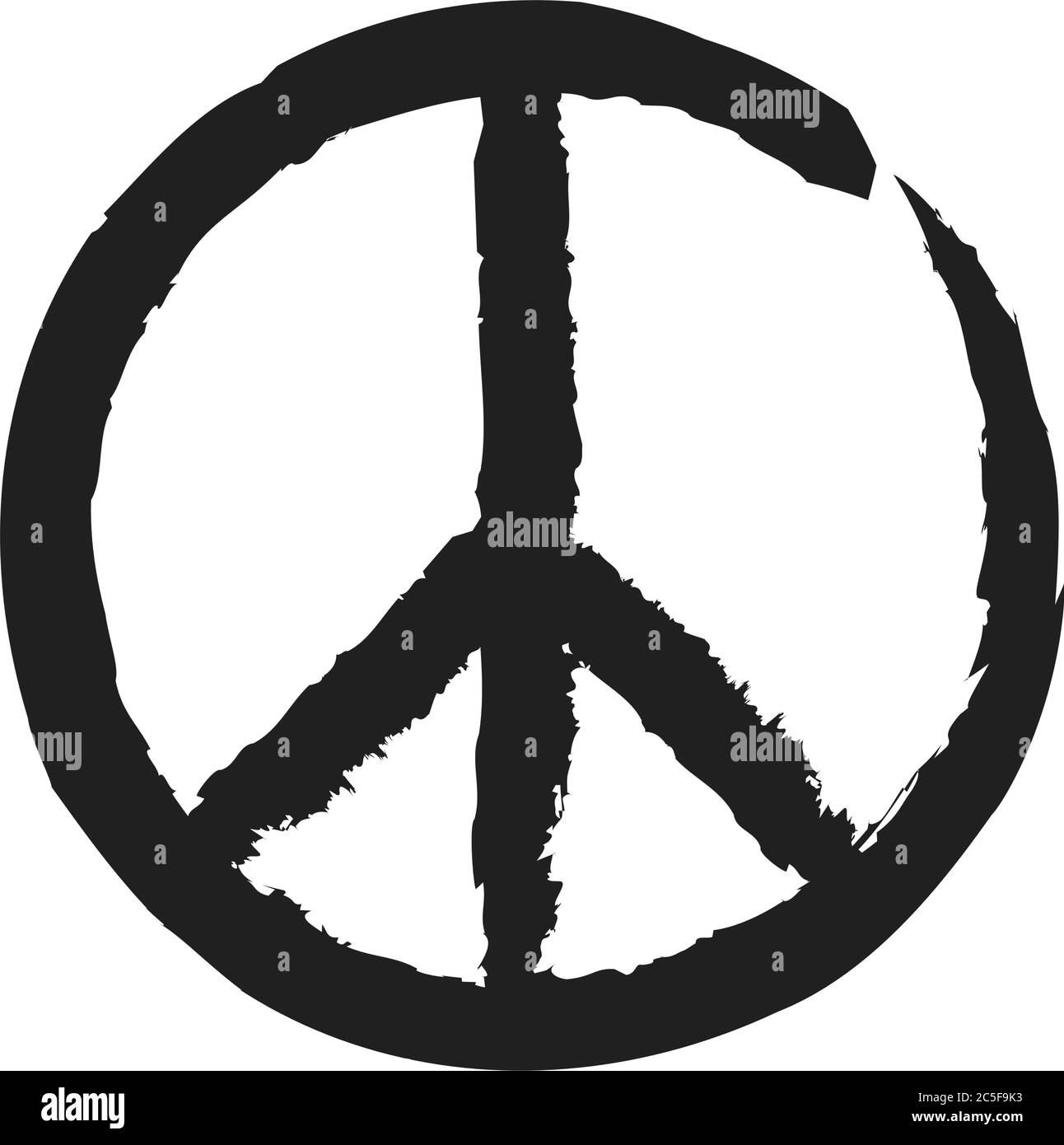Pace e amore grunge sporco vettore simbolo di pace. Anti-guerra pacifismo icona hippie cultura segno illustrazione. Illustrazione Vettoriale