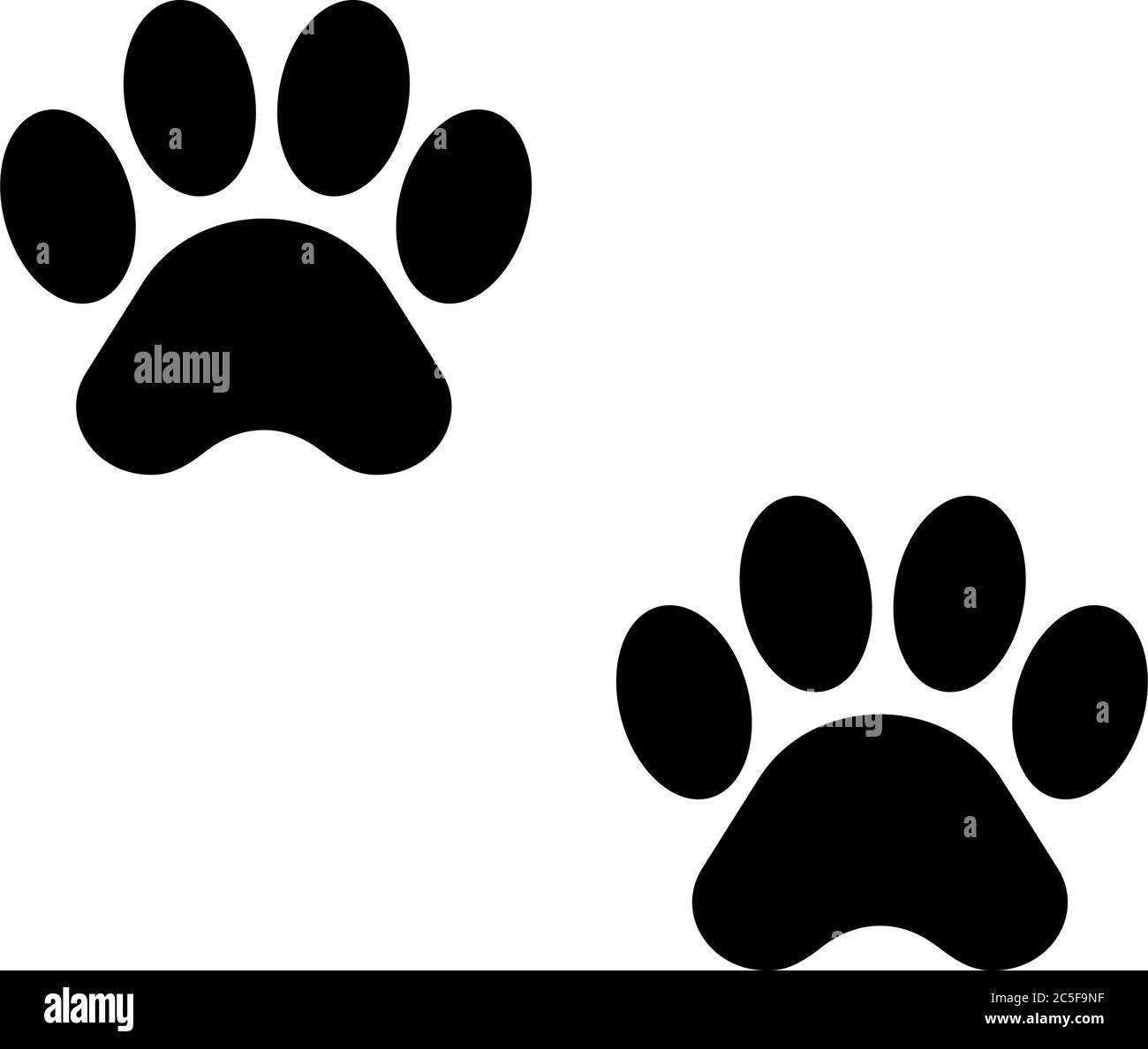 Silhouette nera di una zampa di animale stampa isolato animale domestico o fauna impronte tracce illustrazione Illustrazione Vettoriale