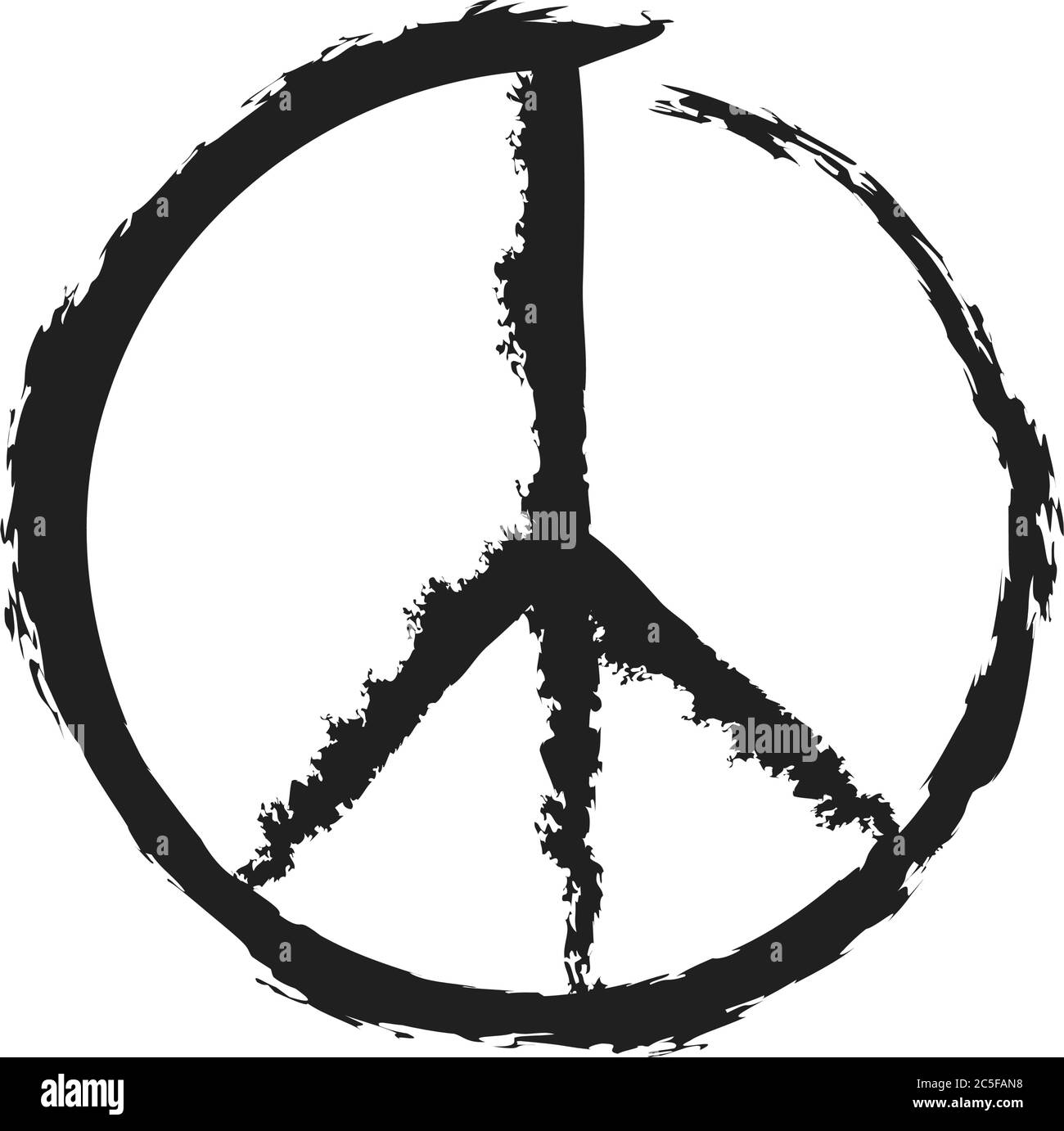 Pace e amore grunge sporco vettore simbolo di pace. Anti-guerra pacifismo icona hippie cultura segno illustrazione. Illustrazione Vettoriale