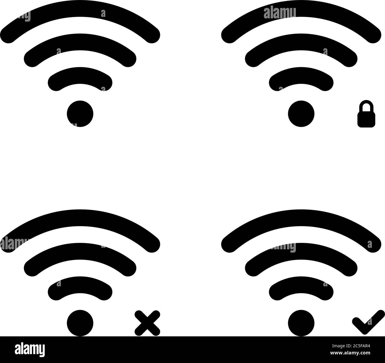 Icona della connessione di rete wireless a Internet Wi-Fi vettore isolato nero su sfondo bianco Illustrazione Vettoriale