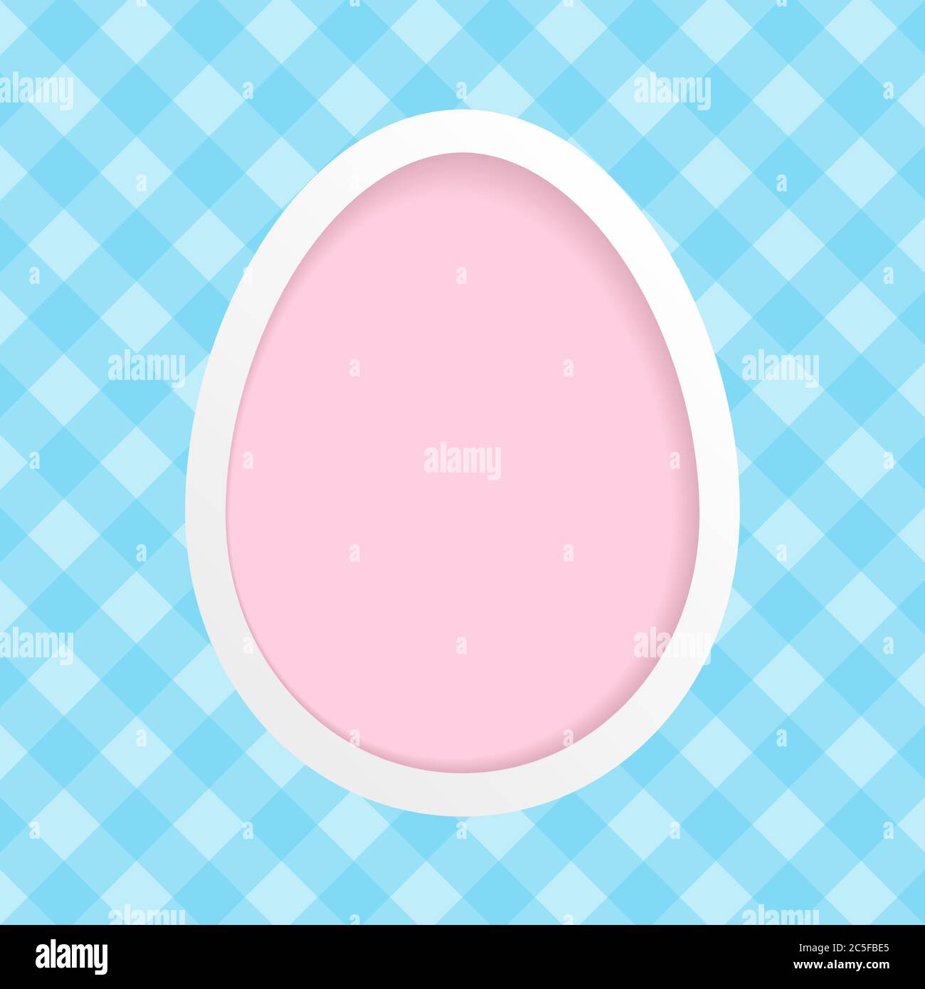 Carta di Pasqua - uovo di taglio di carta rosa su sfondo blu scacchi. Illustrazione vettoriale astratta. Illustrazione Vettoriale