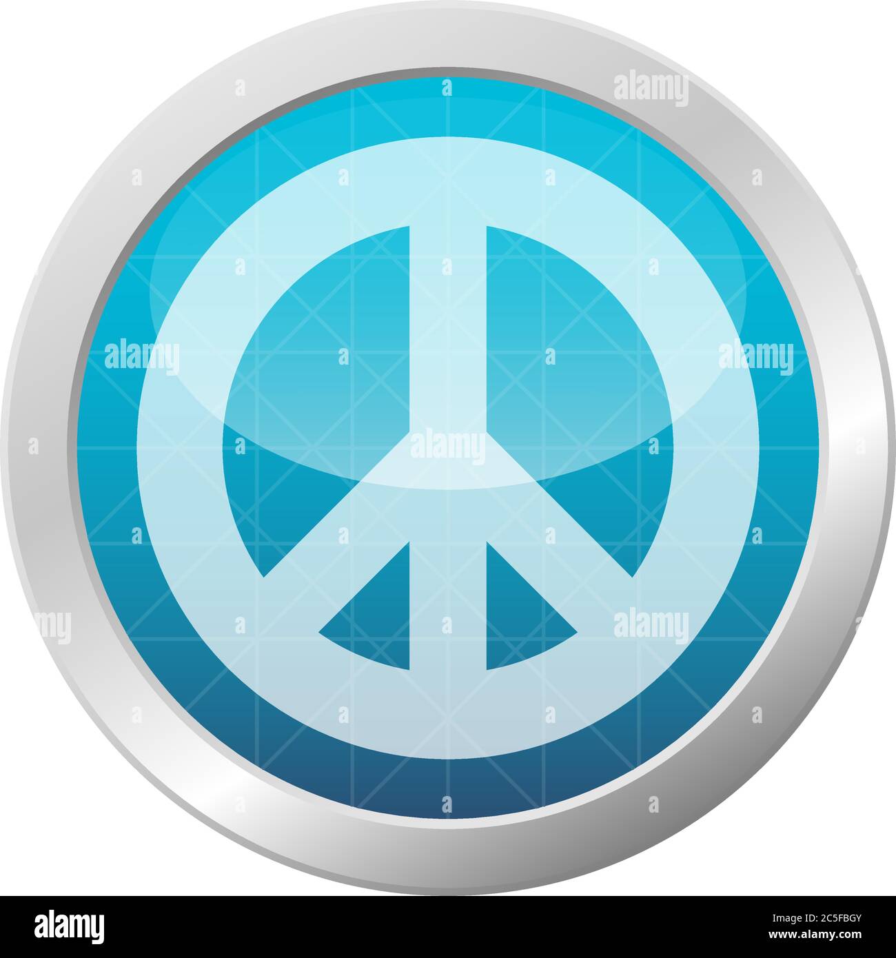 Simbolo di pace e amore vettore pacifismo guerra icona hippie cultura segno su cerchio azzurro immagine cornice Illustrazione Vettoriale