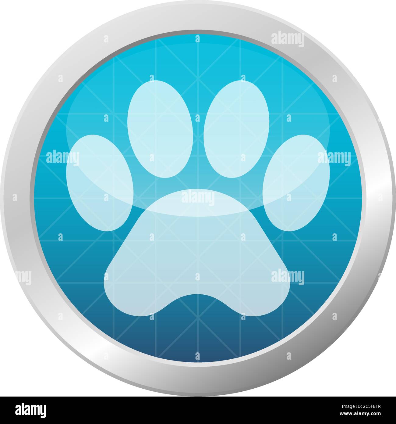 La zampa dell'animale stampa le tracce di animali isolati o animali selvatici sulla cornice circolare lucida blu chiaro Illustrazione Vettoriale