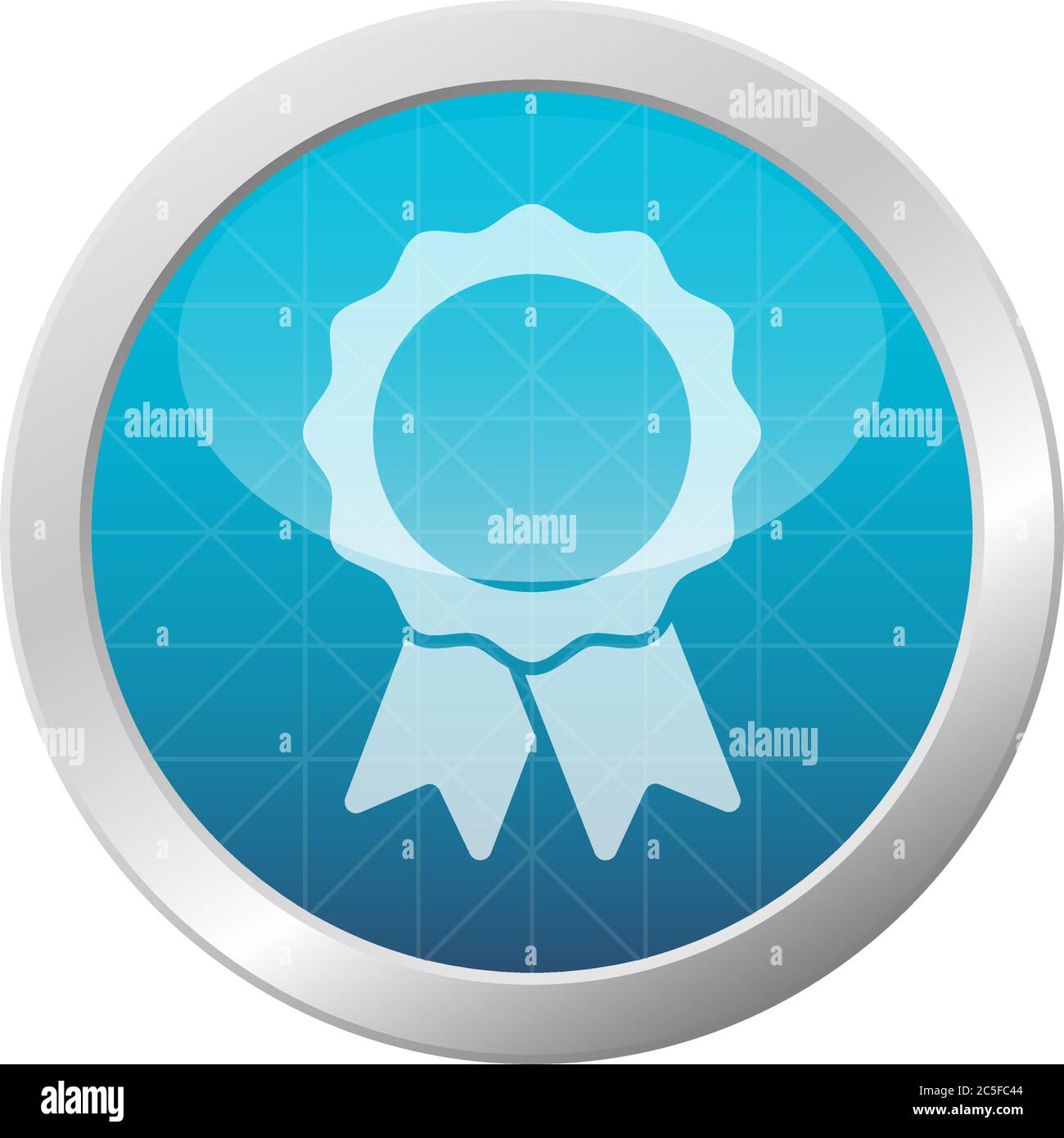 Icona del badge con la medaglia del nastro su un cerchio azzurro lucido, colore azzurro, colore lucido, colore della cornice, simbolo del premio, immagine vettoriale Illustrazione Vettoriale