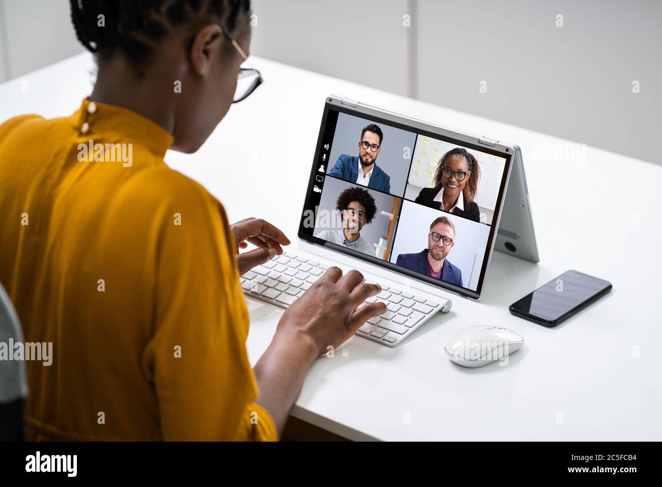Videoconferenza online chiamata di lavoro o webinar Foto Stock