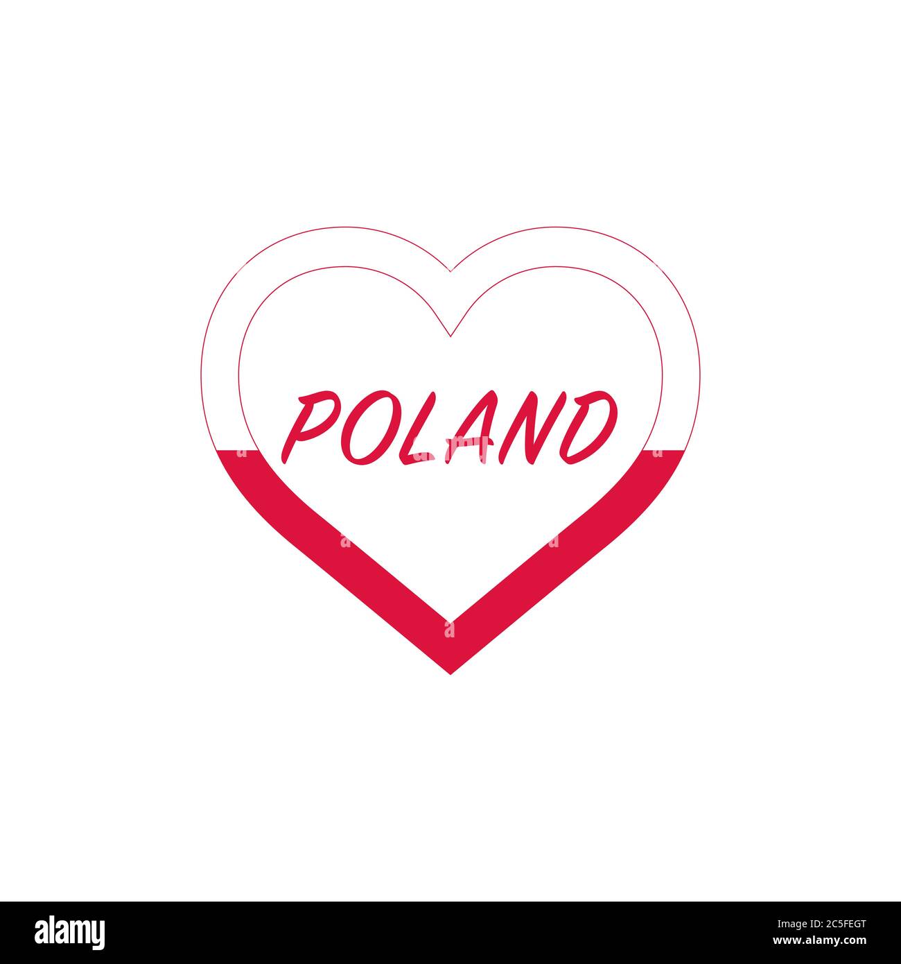 Bandiera della Polonia nel cuore. Amo il mio paese. Segno. Illustrazione vettoriale di stock isolata su sfondo bianco. Illustrazione Vettoriale