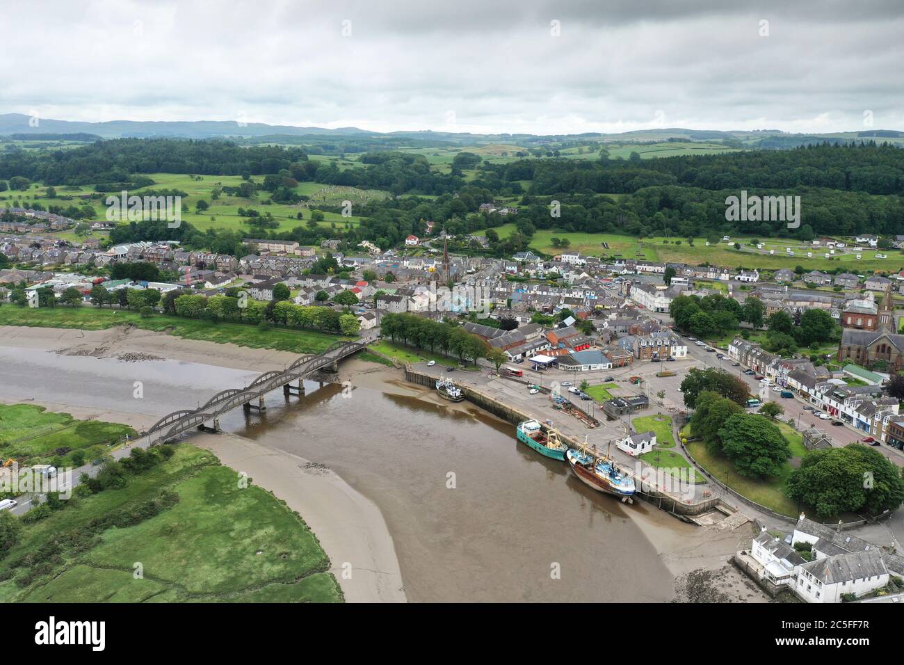 Vista aerea del drone di Kirkcudbright Dumfires e Galloway Foto Stock