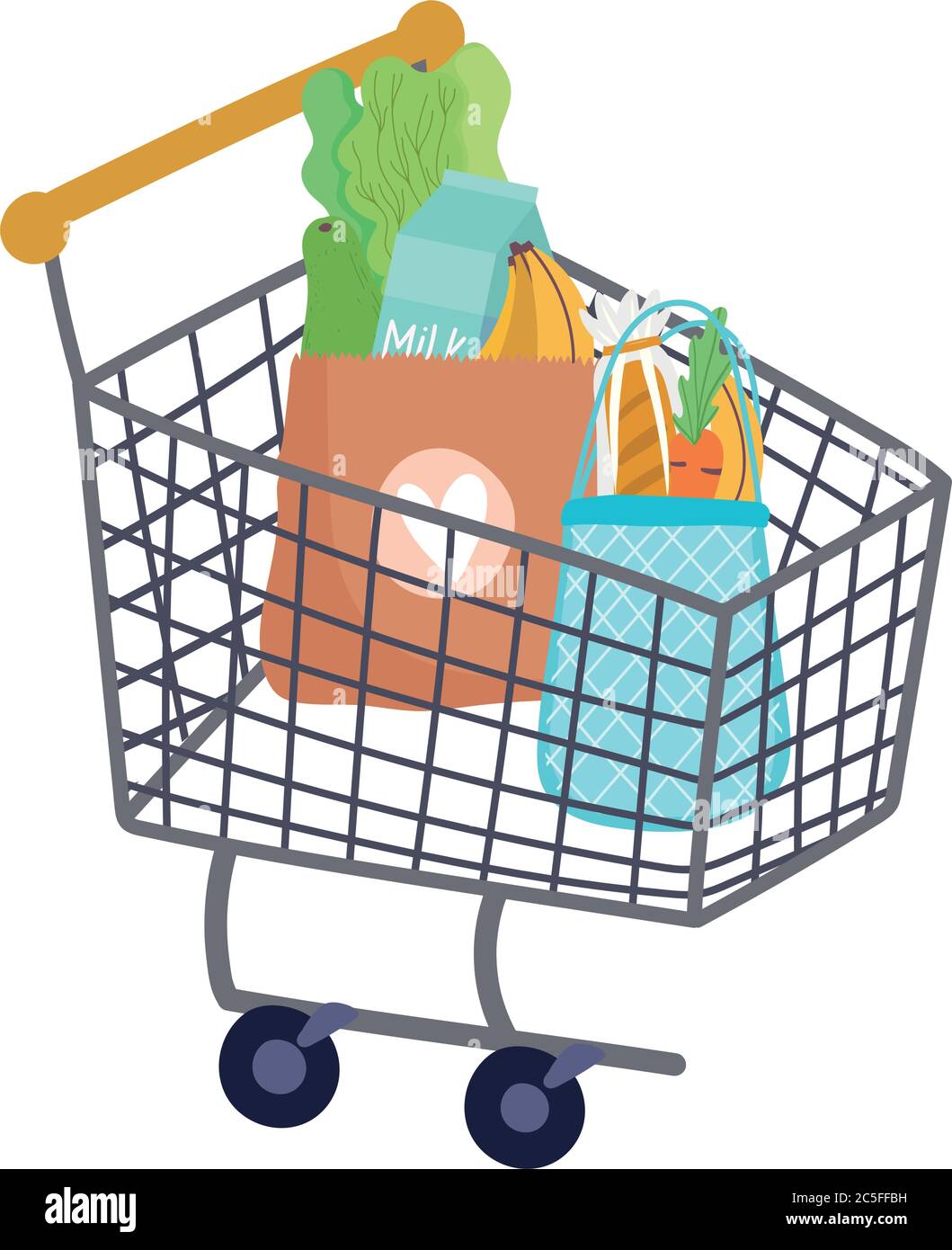 carrello con borse piene di cibo, icona isolata bianco sfondo disegno  vettoriale illustrazione Immagine e Vettoriale - Alamy