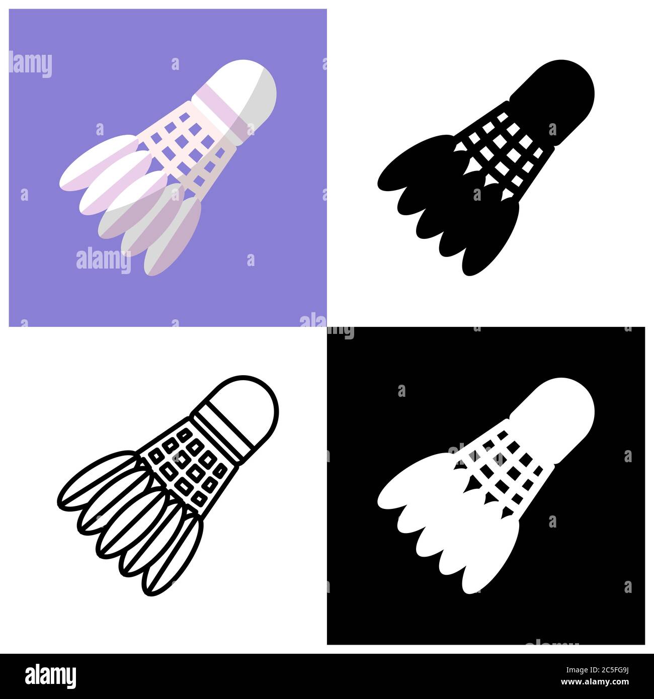 Shuttleock set in stile piatto alla moda isolato. Uno sport in cui i giocatori sono situati sui lati opposti di una rete divisa di un campo e gettare il Illustrazione Vettoriale
